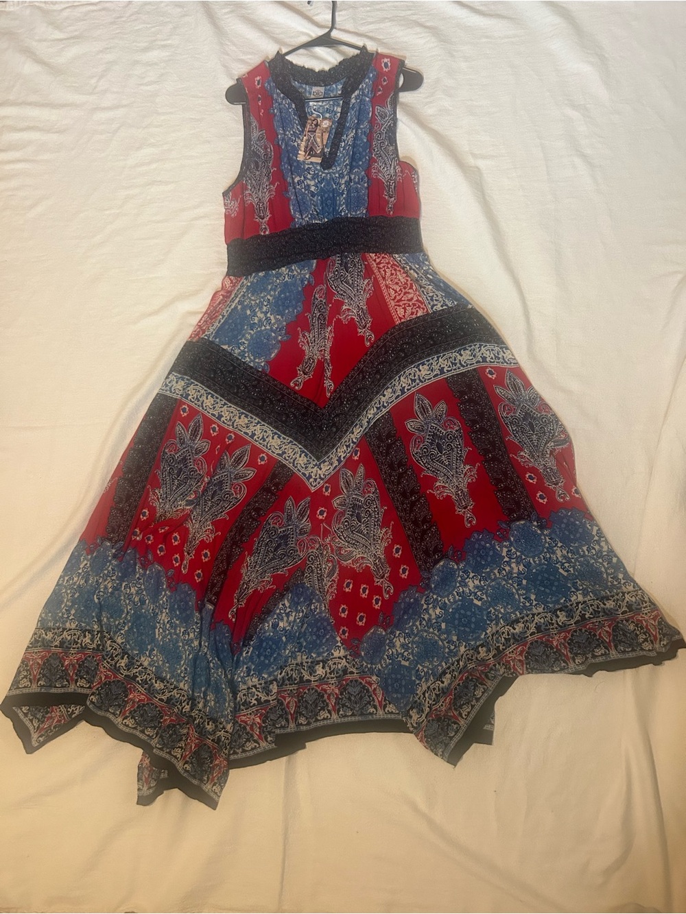 Bila Red and Blue Paisley Fit-and-Flare Dress